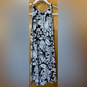 LOFT black and white paisley print knit swing dress Size Small bow detail